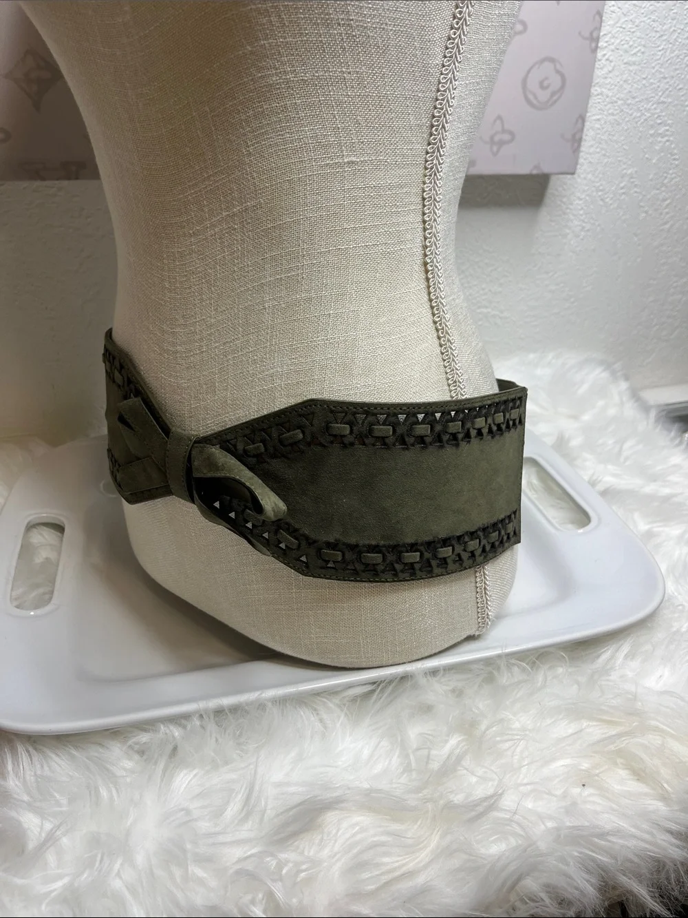 Charlotte Russe NWT Olive Suede Bow Waist Belt with Laser-Cut Trim